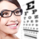 woman with glasses and eye test chart